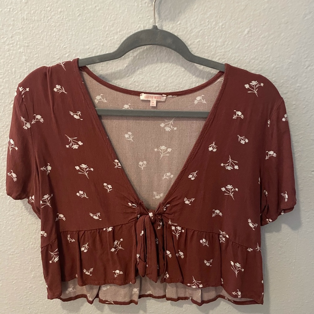 Maroon tie front flower shirt